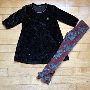 Nanö - Black Sparkle Velvet Tunic and Floral Leggings Set, size 12